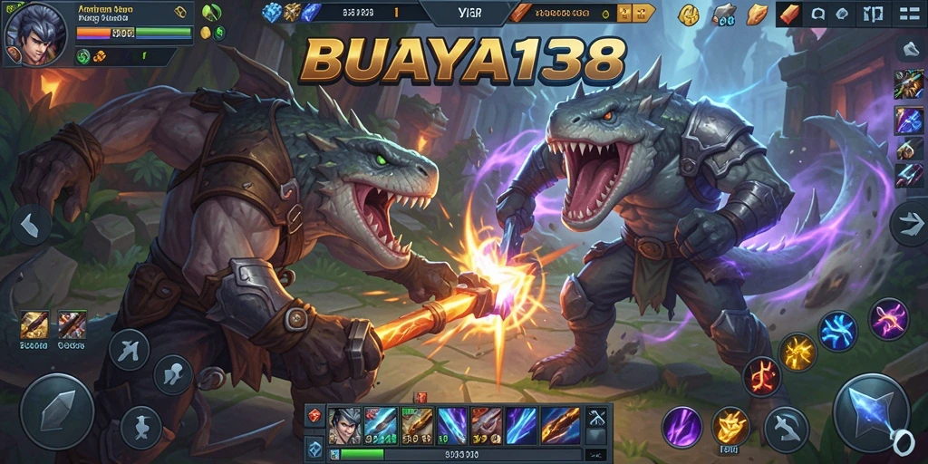 Screenshot menampilkan aksi seru dalam permainan MOBA BUAYA138.