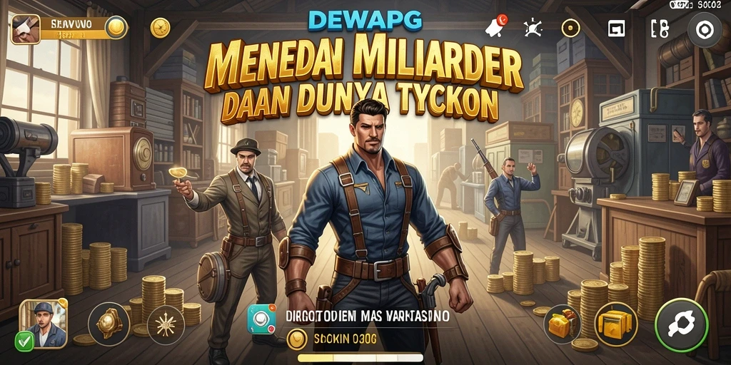 Tampilan gameplay DEWAPG yang menampilkan strategi bisnis unik.