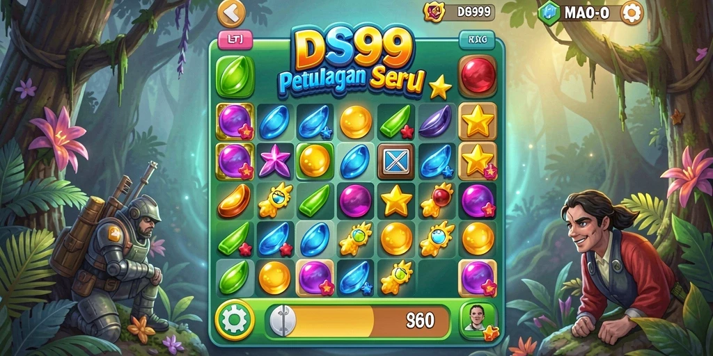 Screenshot utama DS99 menampilkan gameplay seru Match-3 yang adiktif.