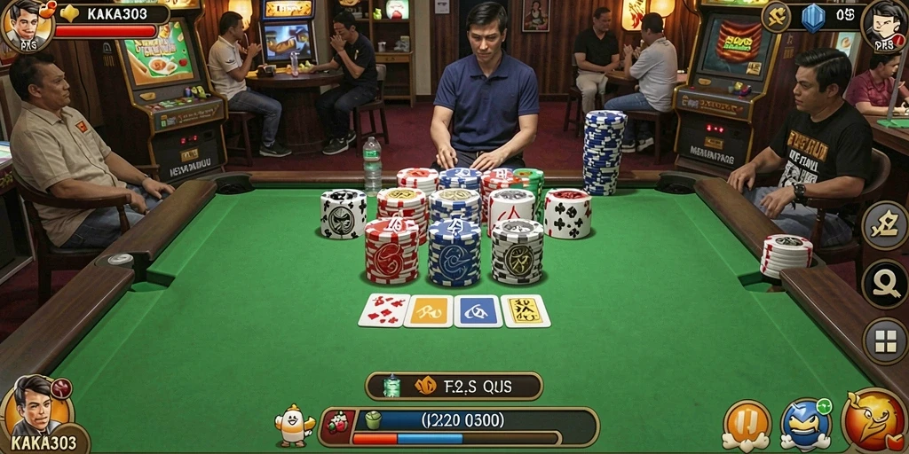 Screenshot gameplay KAKA303 menampilkan suasana permainan QiuQiu yang mendebarkan.