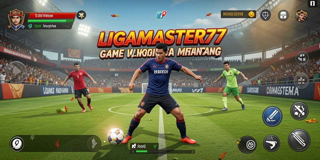 Screenshot gameplay LIGAMASTER77 menunjukkan aksi mendebarkan dalam pertandingan olahraga.