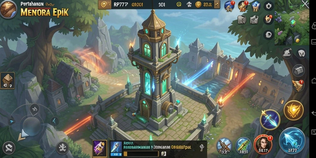 Screenshot utama RP777 menampilkan aksi seru Tower Defense.