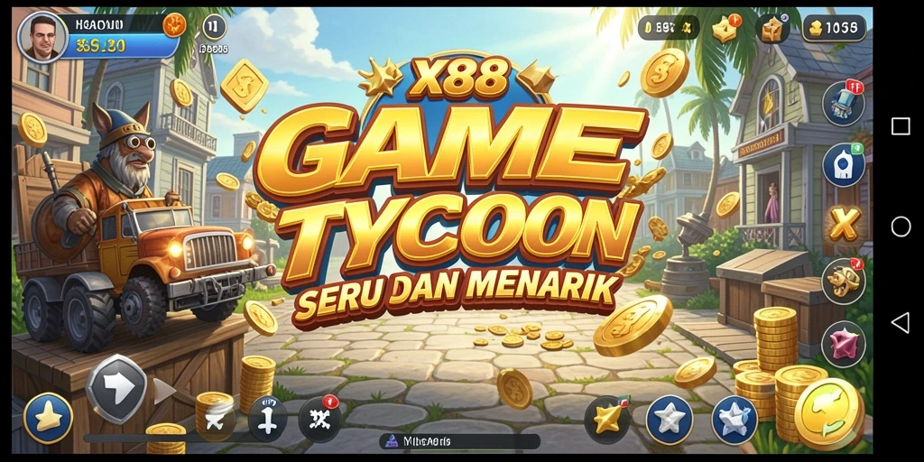 Screenshot gameplay X88 menampilkan manajemen bisnis yang mendebarkan.